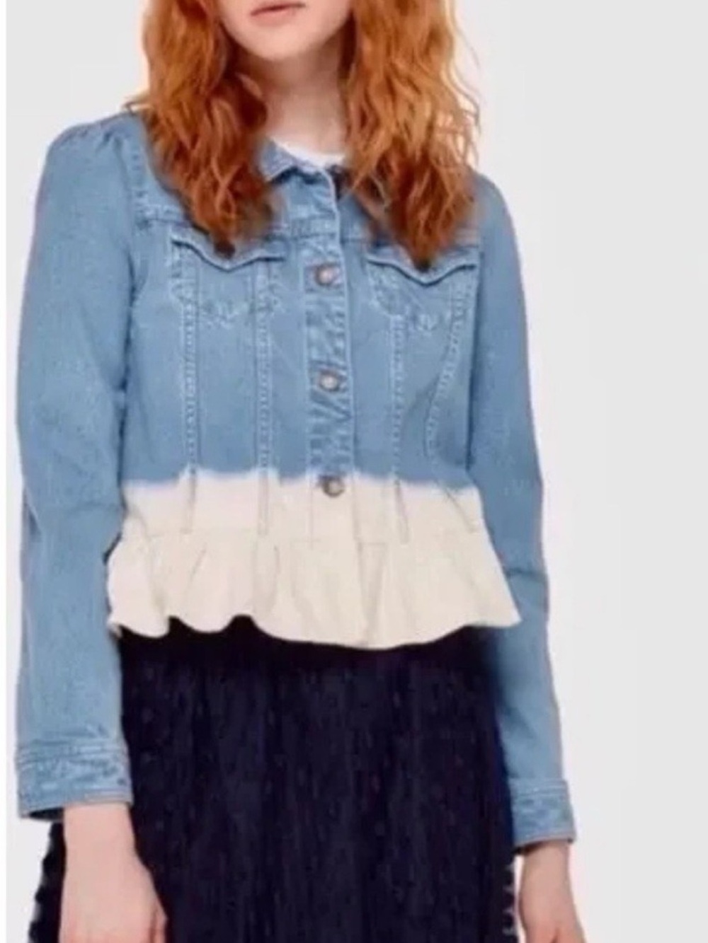 kate spade Light Blue and Cream Peplum Denim Jacket